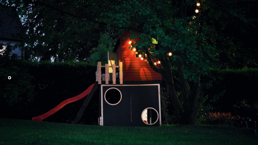 fairy lights in the backyard